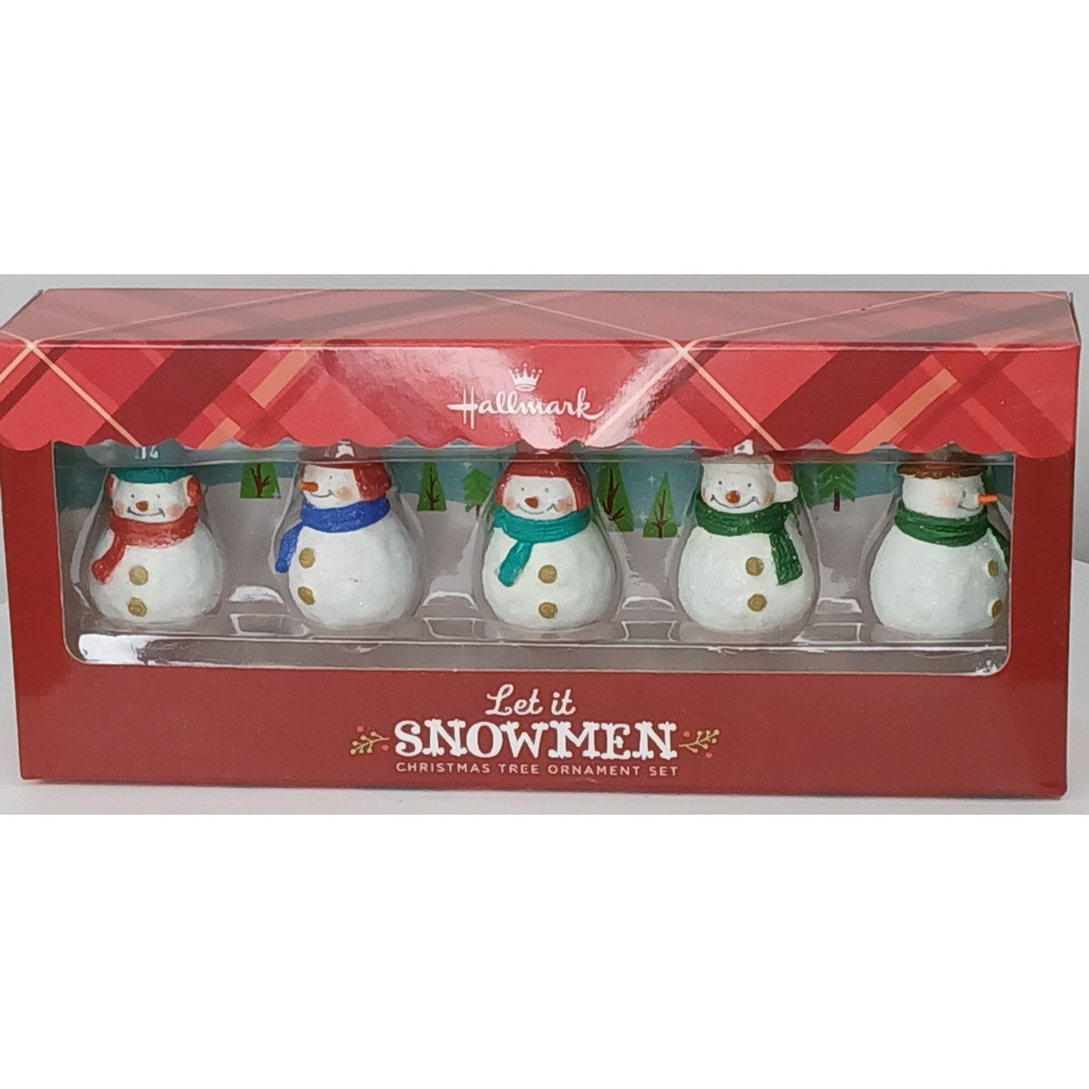 Set of 5 Hallmark Let It Snowmen Christmas Tree Mini Ornament Set